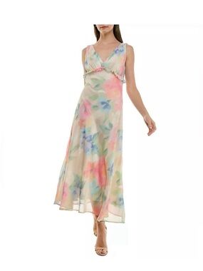 TAYLOR Women's Watercolor-Print Chiffon Ruffled Dress